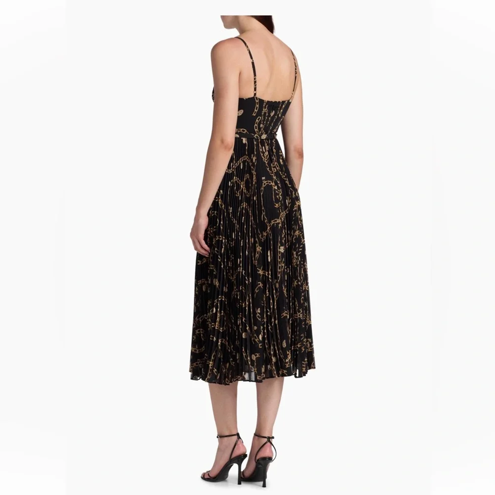 Zimmermann Sunray Pleated Picnic Midi Dress Black Chain-Print Spaghetti Strap 1 - Picture 12 of 16